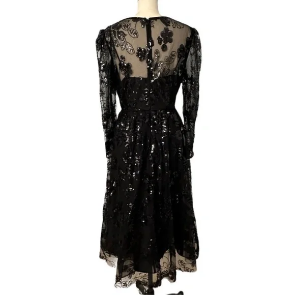 Mac Duggal 67951Black Embellished Illusion Long Sleeve Midi Dress